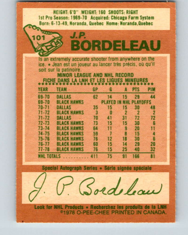 1978-79 O-Pee-Chee #101 J.P. Bordeleau  Chicago Blackhawks  V22308