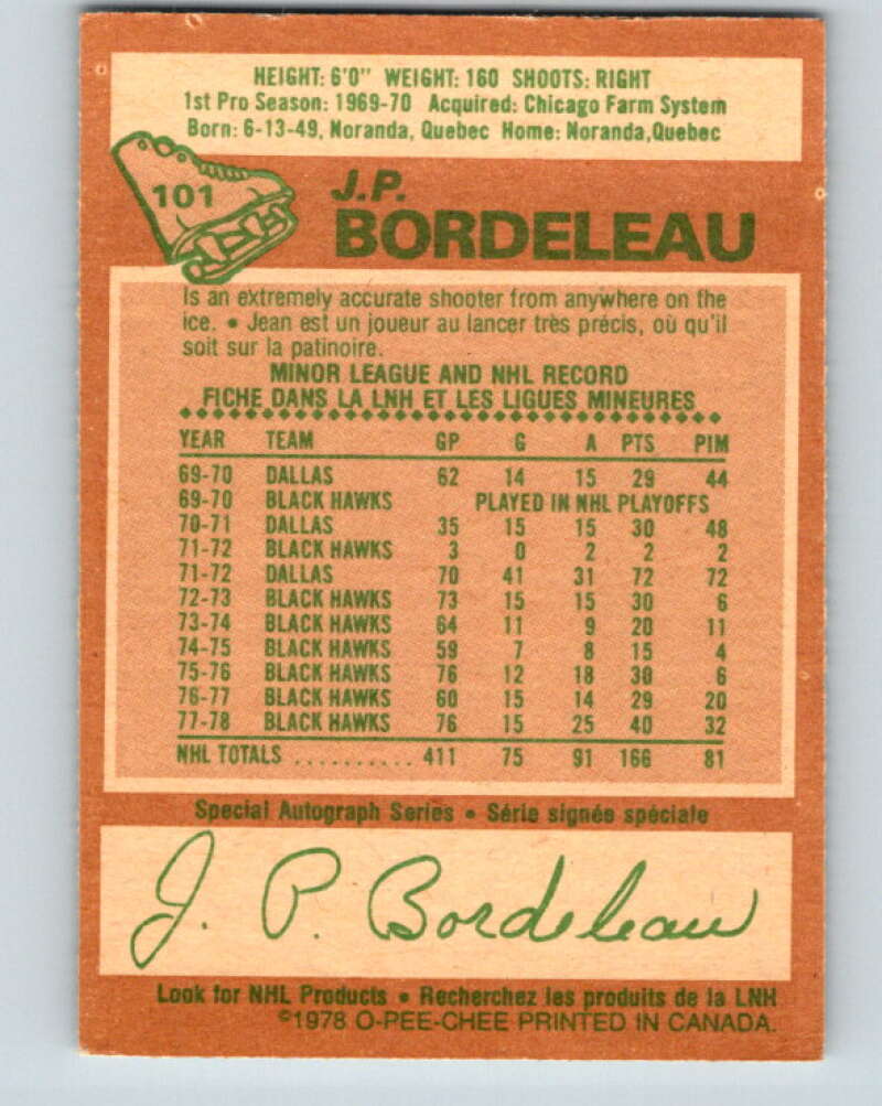 1978-79 O-Pee-Chee #101 J.P. Bordeleau  Chicago Blackhawks  V22312