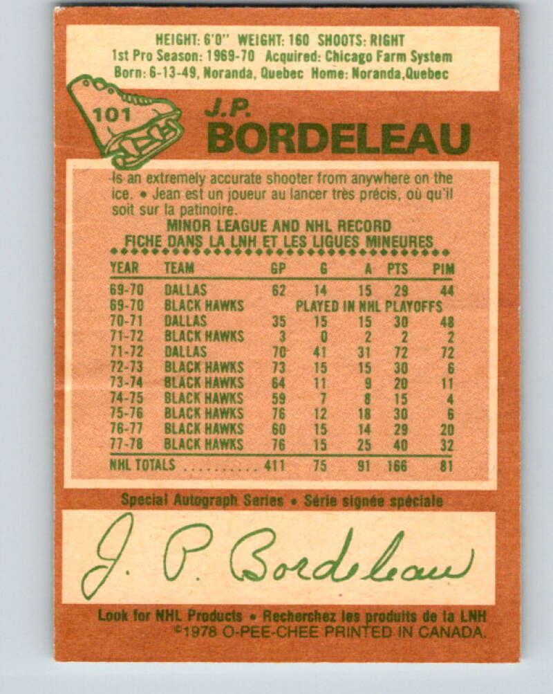 1978-79 O-Pee-Chee #101 J.P. Bordeleau  Chicago Blackhawks  V22316
