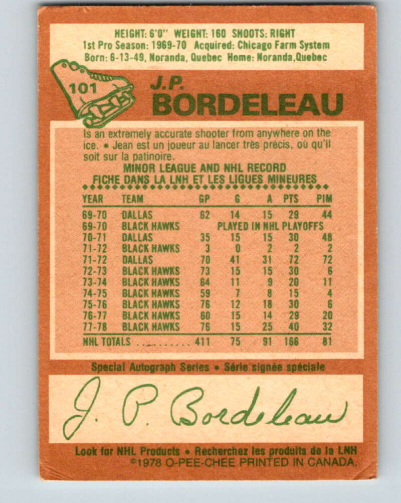 1978-79 O-Pee-Chee #101 J.P. Bordeleau  Chicago Blackhawks  V22319