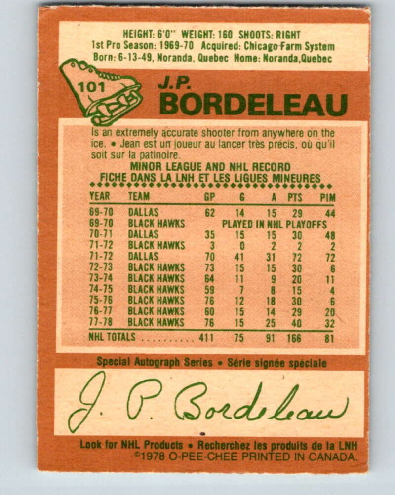 1978-79 O-Pee-Chee #101 J.P. Bordeleau  Chicago Blackhawks  V22322