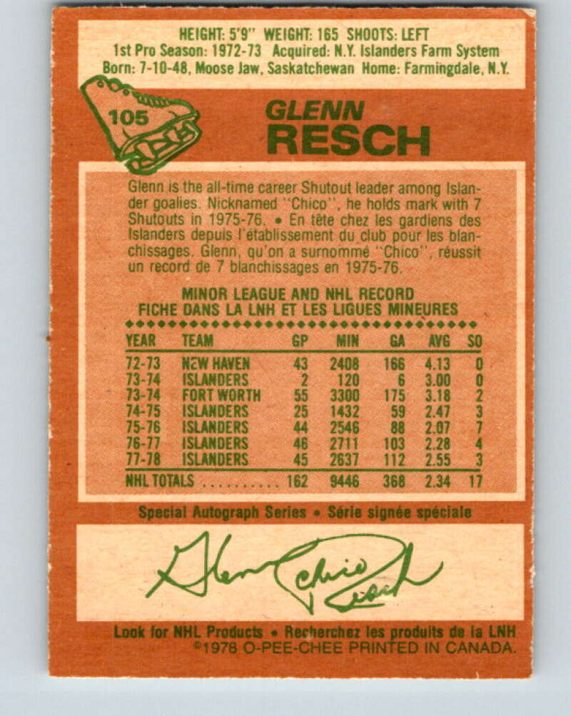 1978-79 O-Pee-Chee #105 Glenn Resch  New York Islanders  V22359