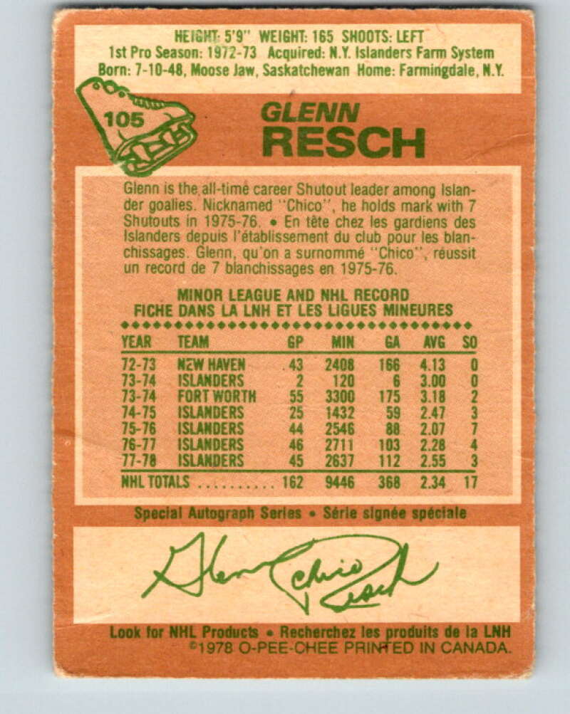1978-79 O-Pee-Chee #105 Glenn Resch  New York Islanders  V22361