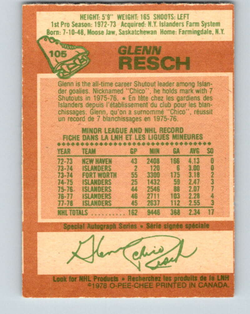 1978-79 O-Pee-Chee #105 Glenn Resch  New York Islanders  V22364