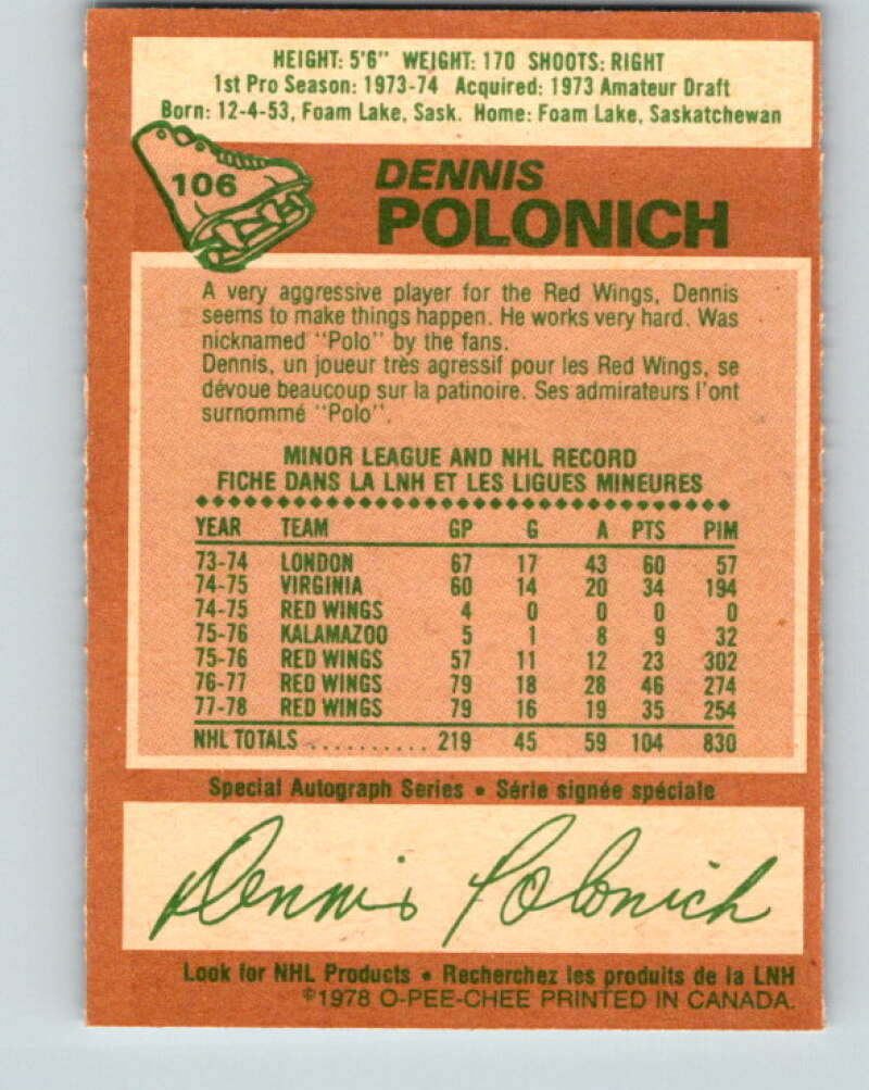 1978-79 O-Pee-Chee #106 Dennis Polonich  Detroit Red Wings  V22368
