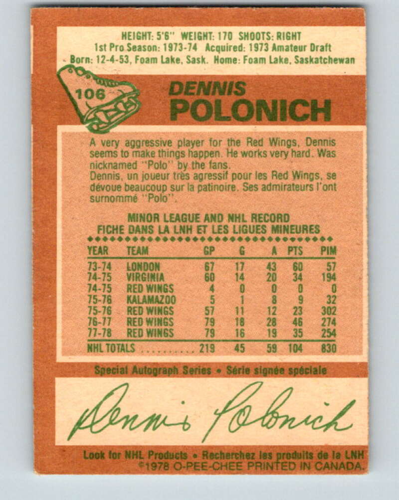 1978-79 O-Pee-Chee #106 Dennis Polonich  Detroit Red Wings  V22369