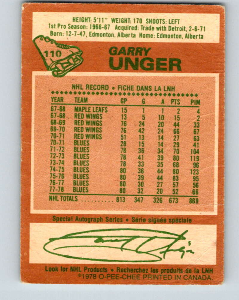 1978-79 O-Pee-Chee #110 Garry Unger  St. Louis Blues  V22432