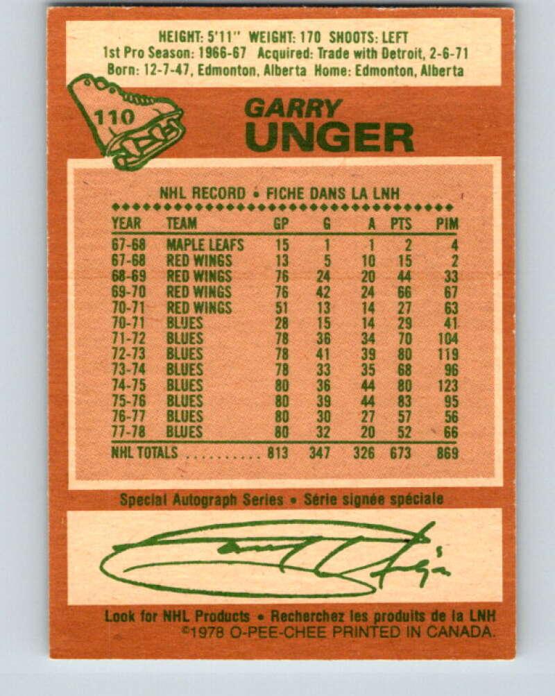 1978-79 O-Pee-Chee #110 Garry Unger  St. Louis Blues  V22433