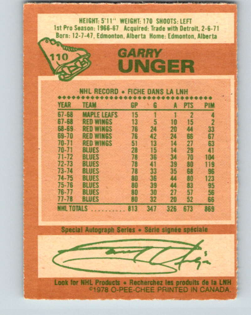 1978-79 O-Pee-Chee #110 Garry Unger  St. Louis Blues  V22434