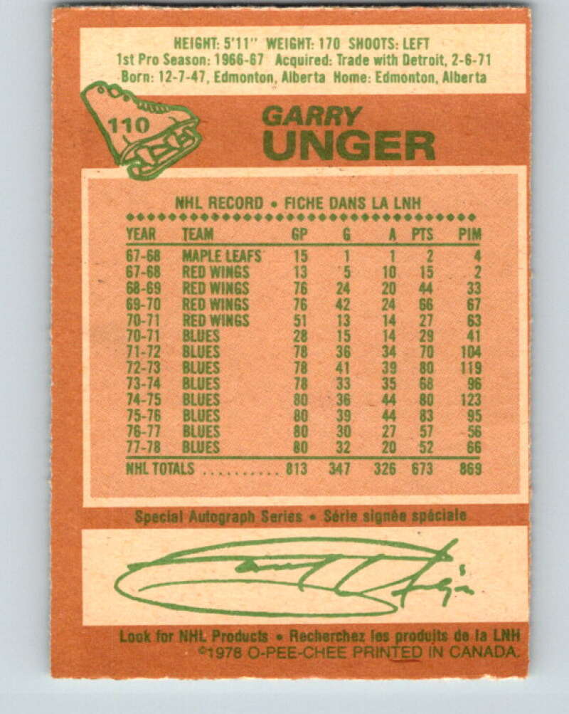 1978-79 O-Pee-Chee #110 Garry Unger  St. Louis Blues  V22435
