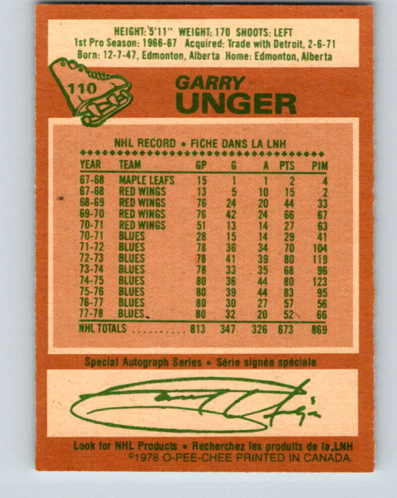 1978-79 O-Pee-Chee #110 Garry Unger  St. Louis Blues  V22436
