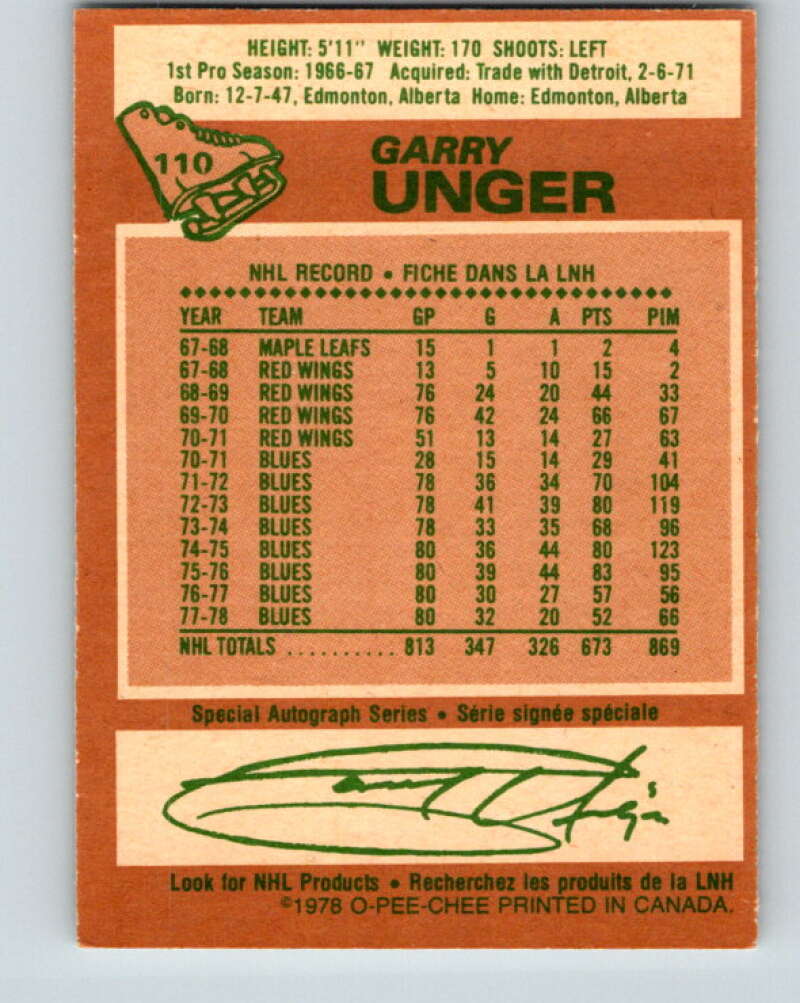 1978-79 O-Pee-Chee #110 Garry Unger  St. Louis Blues  V22442