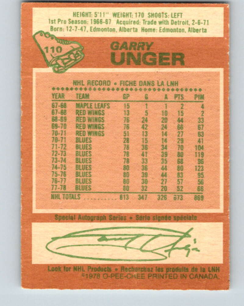 1978-79 O-Pee-Chee #110 Garry Unger  St. Louis Blues  V22443