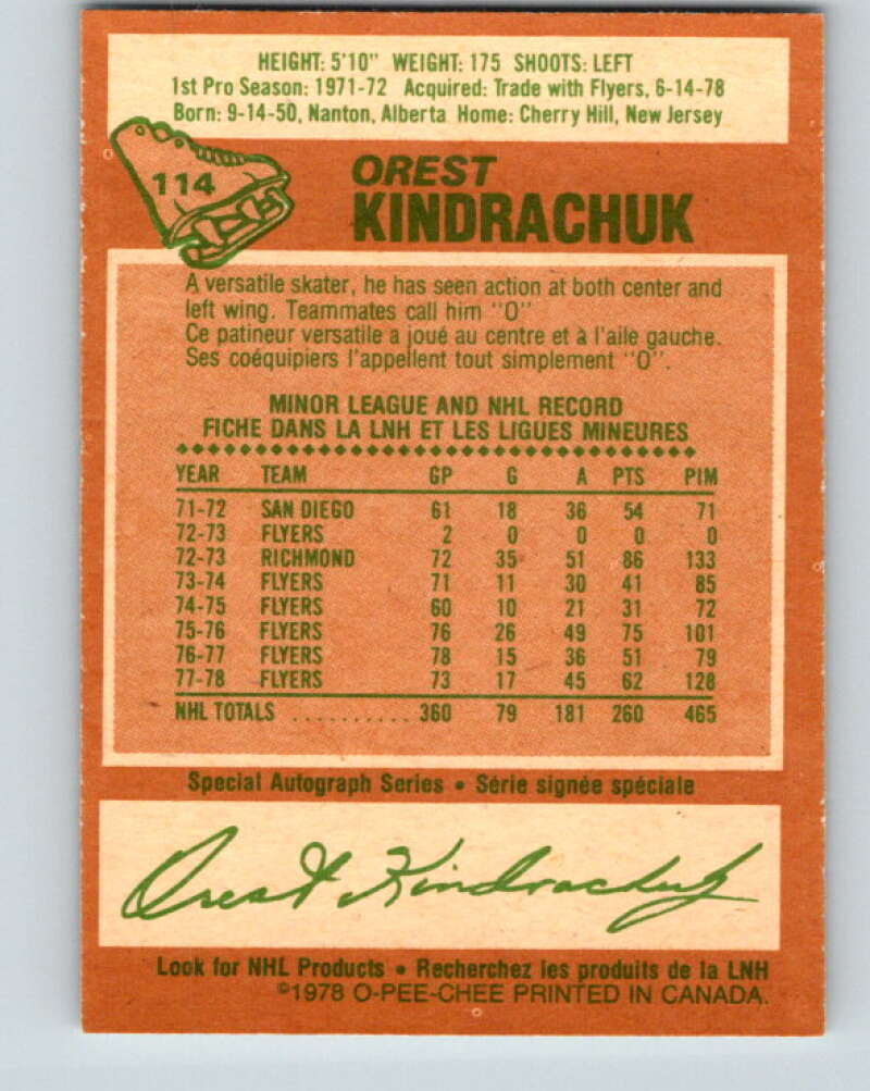 1978-79 O-Pee-Chee #114 Orest Kindrachuk  Pittsburgh Penguins  V22492