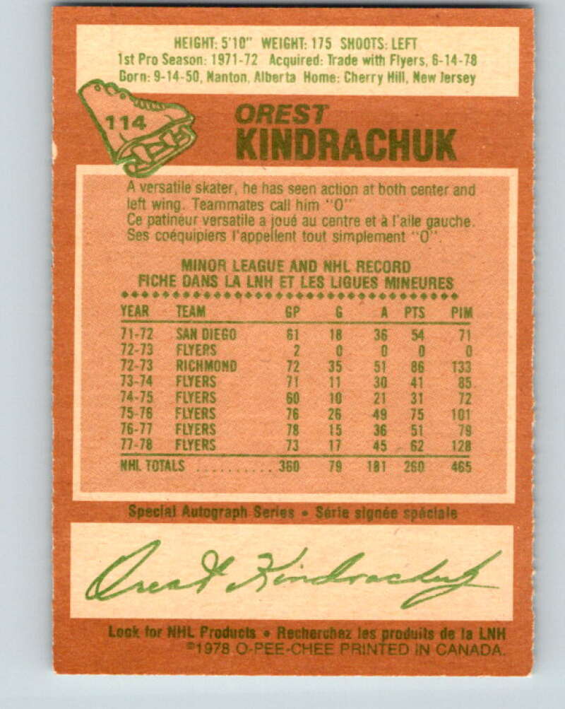 1978-79 O-Pee-Chee #114 Orest Kindrachuk  Pittsburgh Penguins  V22493