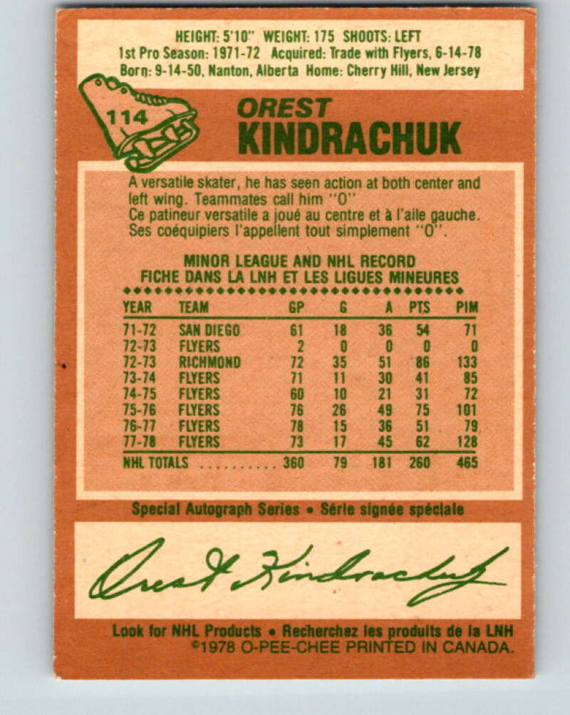 1978-79 O-Pee-Chee #114 Orest Kindrachuk  Pittsburgh Penguins  V22494