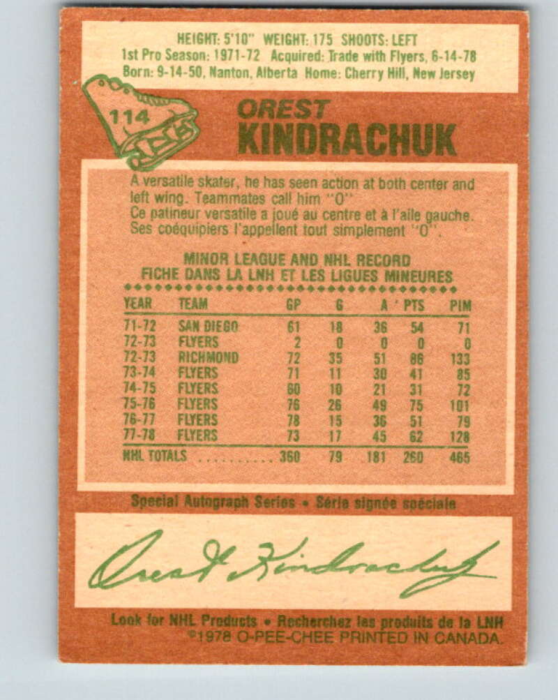1978-79 O-Pee-Chee #114 Orest Kindrachuk  Pittsburgh Penguins  V22498