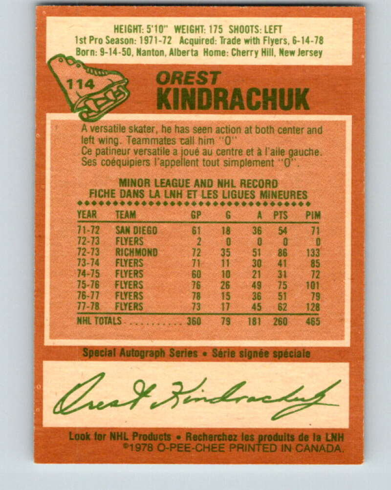 1978-79 O-Pee-Chee #114 Orest Kindrachuk  Pittsburgh Penguins  V22500