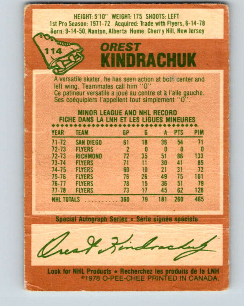 1978-79 O-Pee-Chee #114 Orest Kindrachuk  Pittsburgh Penguins  V22507