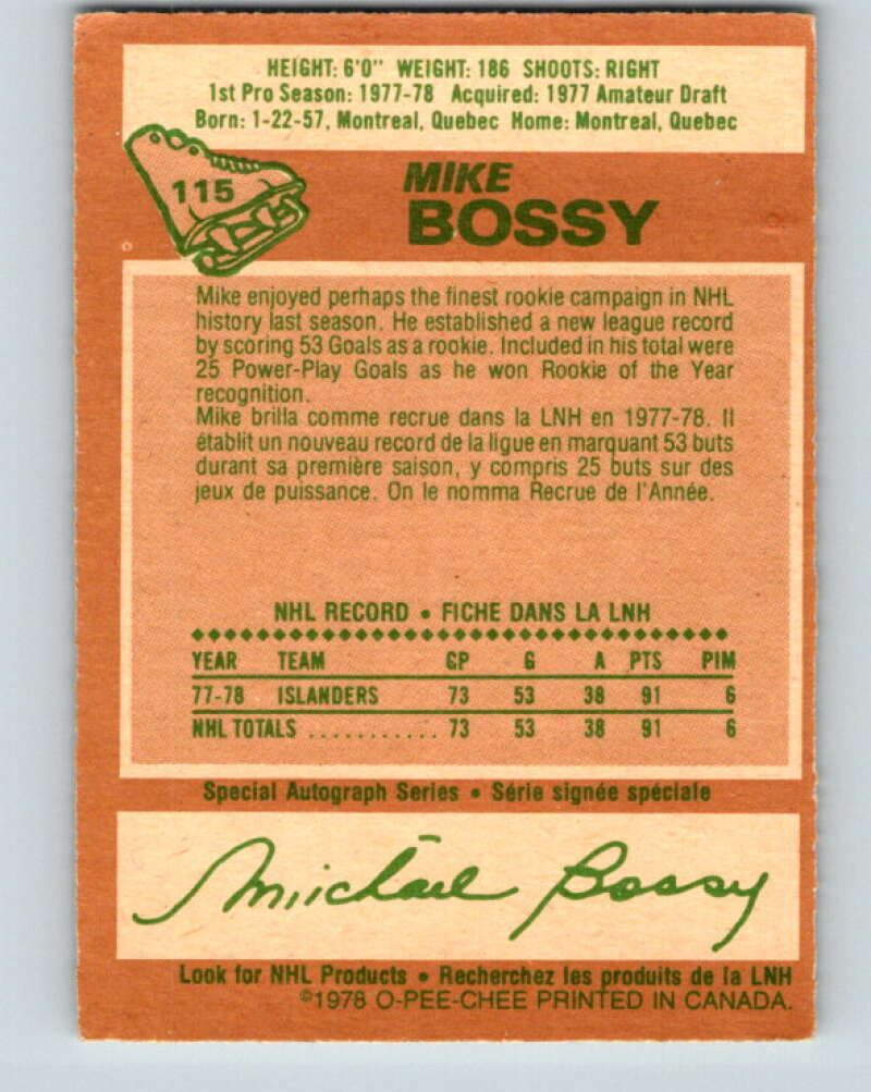 1978-79 O-Pee-Chee #115 Mike Bossy RC Rookie Islanders  V22509