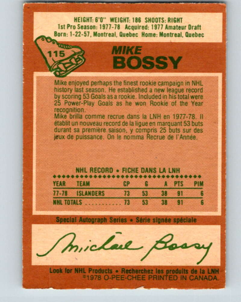 1978-79 O-Pee-Chee #115 Mike Bossy RC Rookie Islanders  V22513