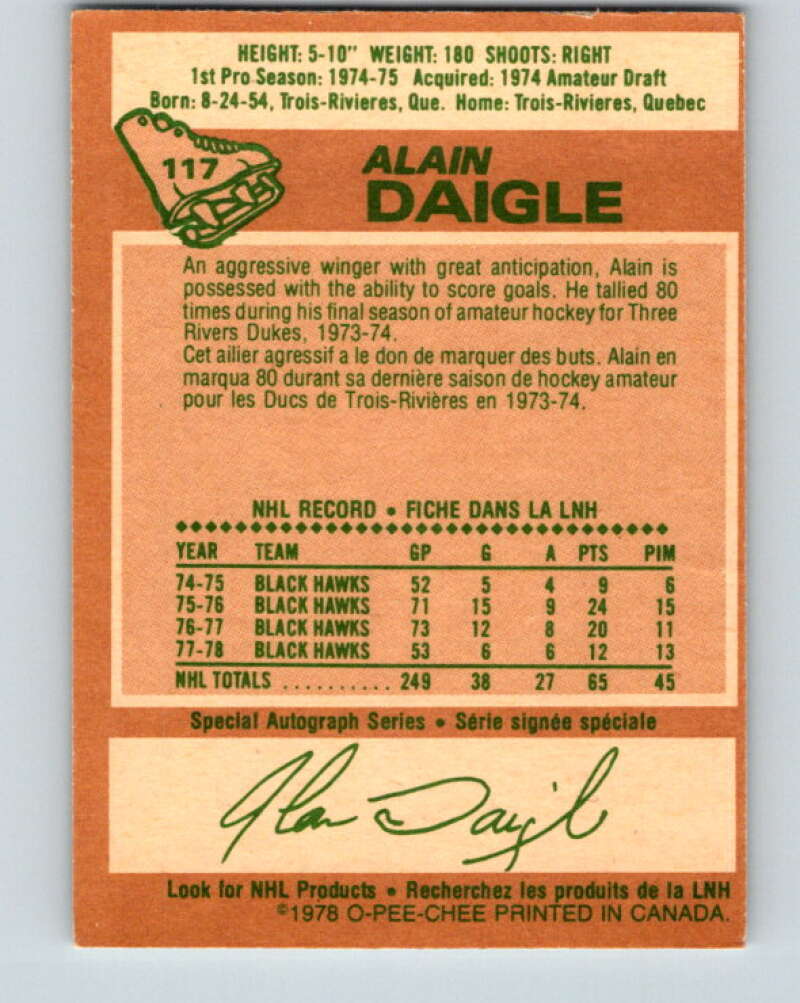 1978-79 O-Pee-Chee #117 Alain Daigle  Chicago Blackhawks  V22516
