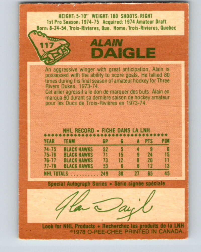 1978-79 O-Pee-Chee #117 Alain Daigle  Chicago Blackhawks  V22527