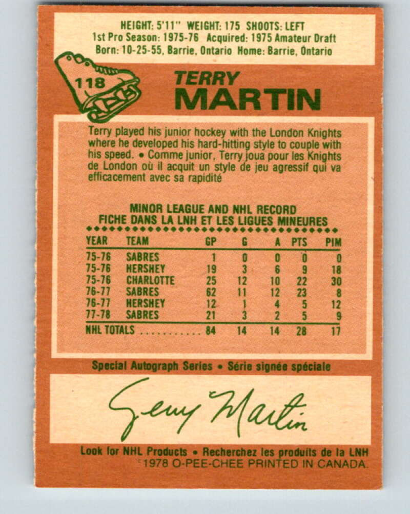 1978-79 O-Pee-Chee #118 Terry Martin  Buffalo Sabres  V22538