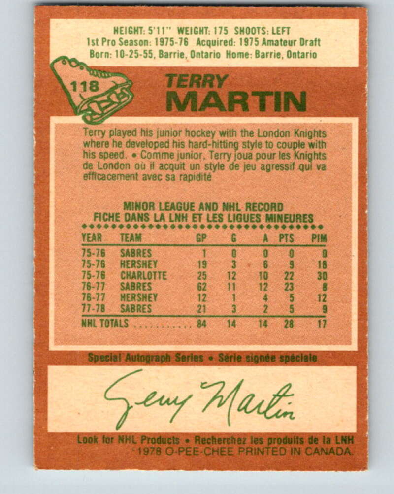1978-79 O-Pee-Chee #118 Terry Martin  Buffalo Sabres  V22544