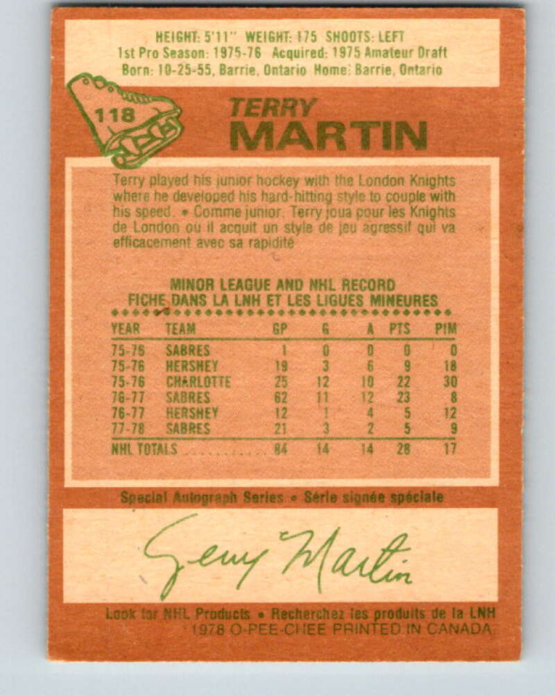 1978-79 O-Pee-Chee #118 Terry Martin  Buffalo Sabres  V22551