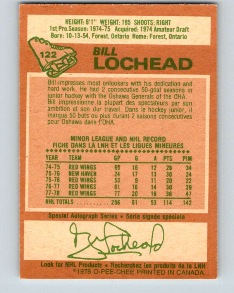 1978-79 O-Pee-Chee #122 Bill Lochead  Detroit Red Wings  V22605