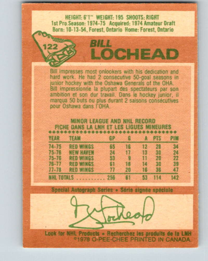 1978-79 O-Pee-Chee #122 Bill Lochead  Detroit Red Wings  V22608