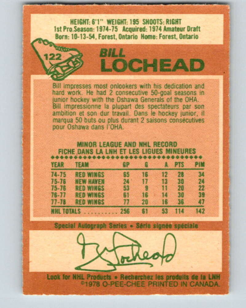 1978-79 O-Pee-Chee #122 Bill Lochead  Detroit Red Wings  V22609