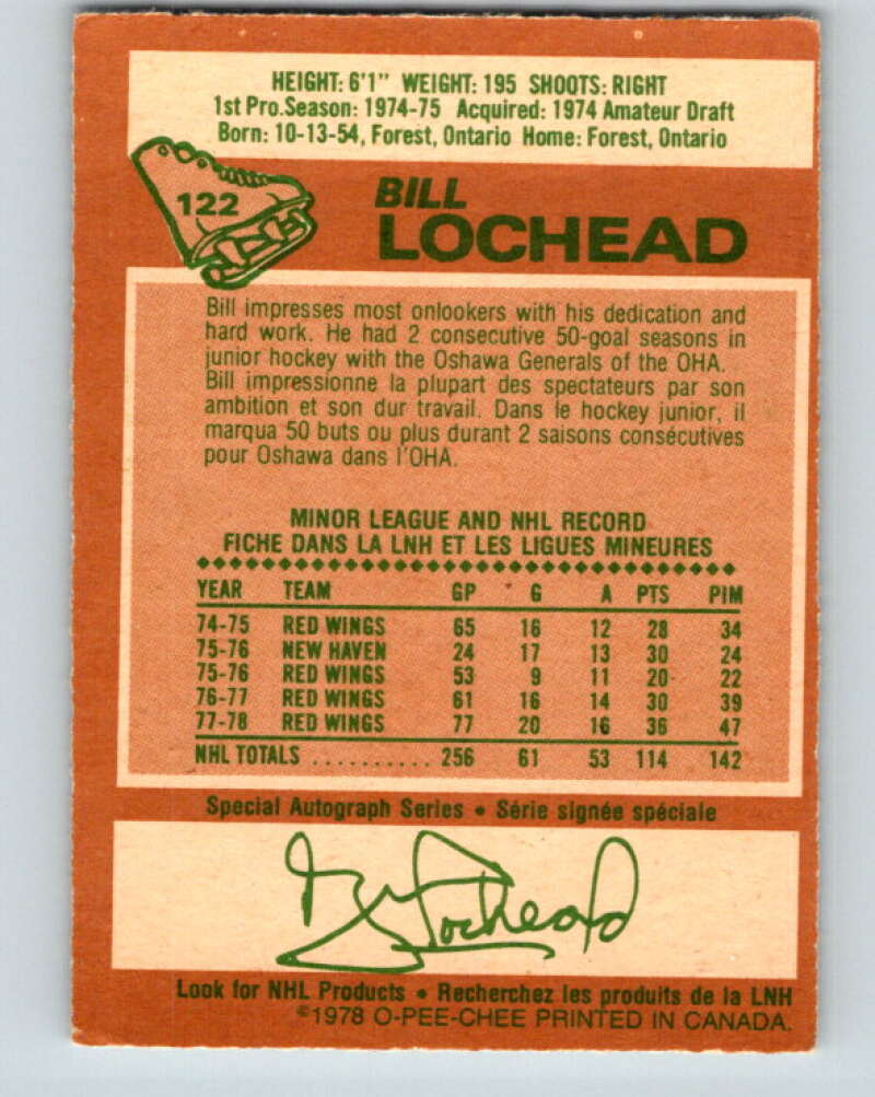 1978-79 O-Pee-Chee #122 Bill Lochead  Detroit Red Wings  V22610
