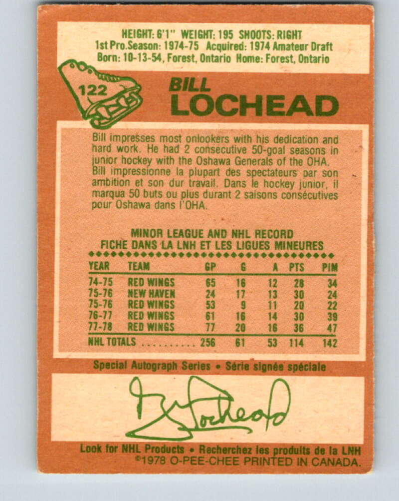 1978-79 O-Pee-Chee #122 Bill Lochead  Detroit Red Wings  V22613