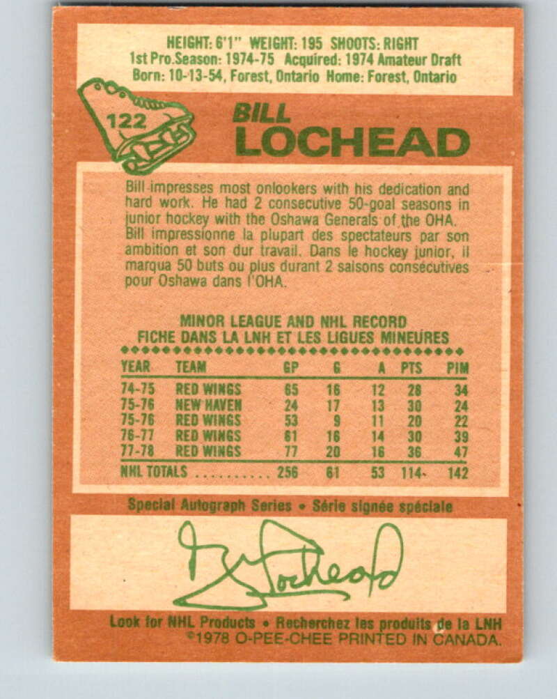 1978-79 O-Pee-Chee #122 Bill Lochead  Detroit Red Wings  V22617