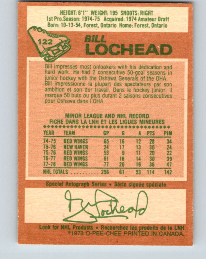 1978-79 O-Pee-Chee #122 Bill Lochead  Detroit Red Wings  V22618