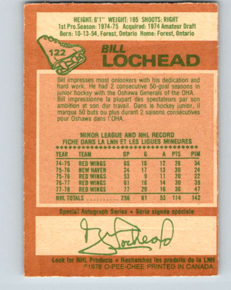 1978-79 O-Pee-Chee #122 Bill Lochead  Detroit Red Wings  V22619