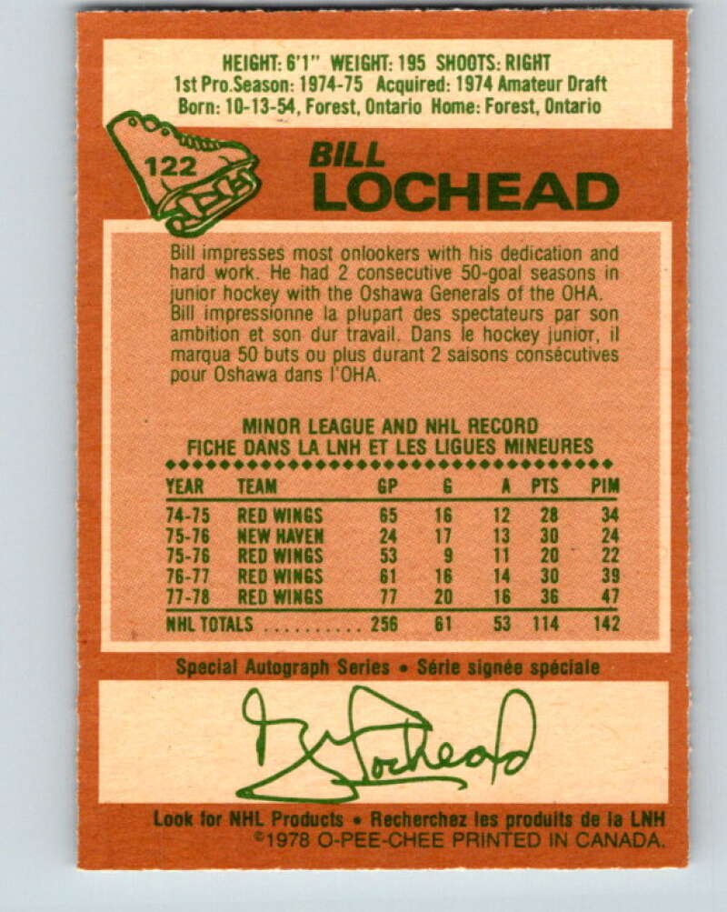 1978-79 O-Pee-Chee #122 Bill Lochead  Detroit Red Wings  V22620