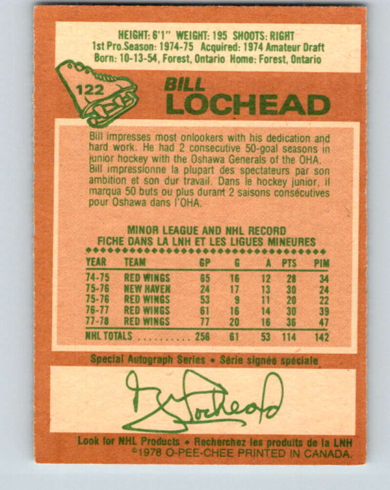 1978-79 O-Pee-Chee #122 Bill Lochead  Detroit Red Wings  V22623