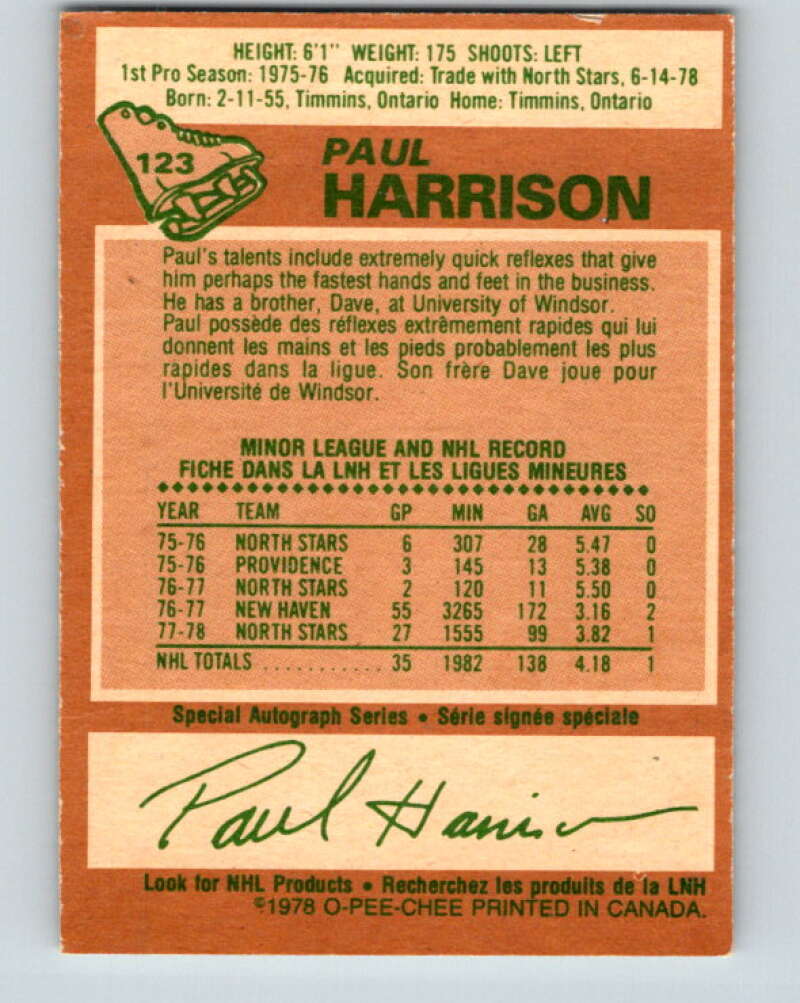 1978-79 O-Pee-Chee #123 Paul Harrison RC Rookie Maple Leafs  V22628