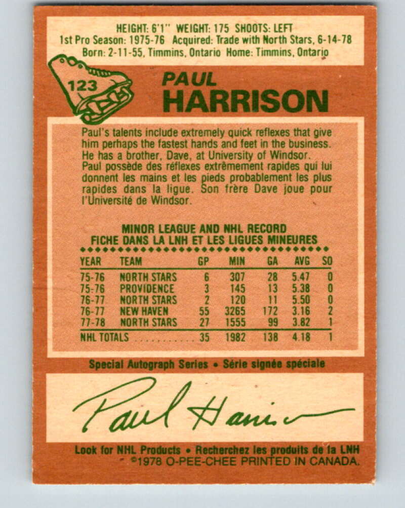 1978-79 O-Pee-Chee #123 Paul Harrison RC Rookie Maple Leafs  V22629