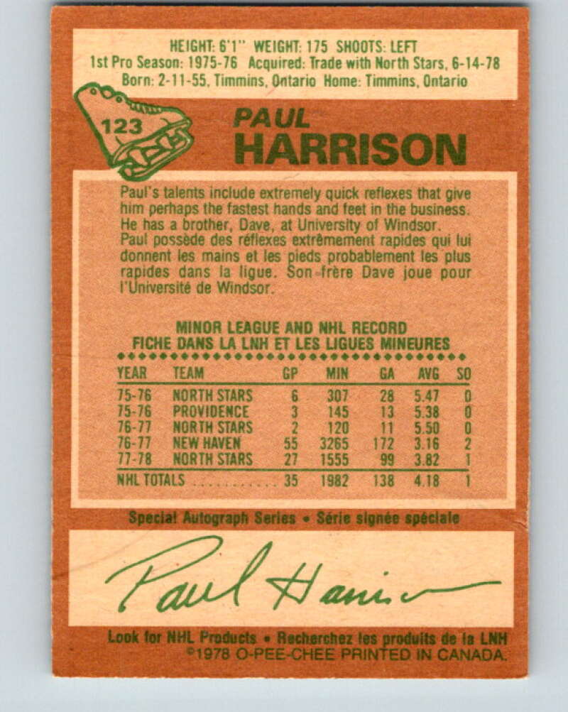 1978-79 O-Pee-Chee #123 Paul Harrison RC Rookie Maple Leafs  V22632