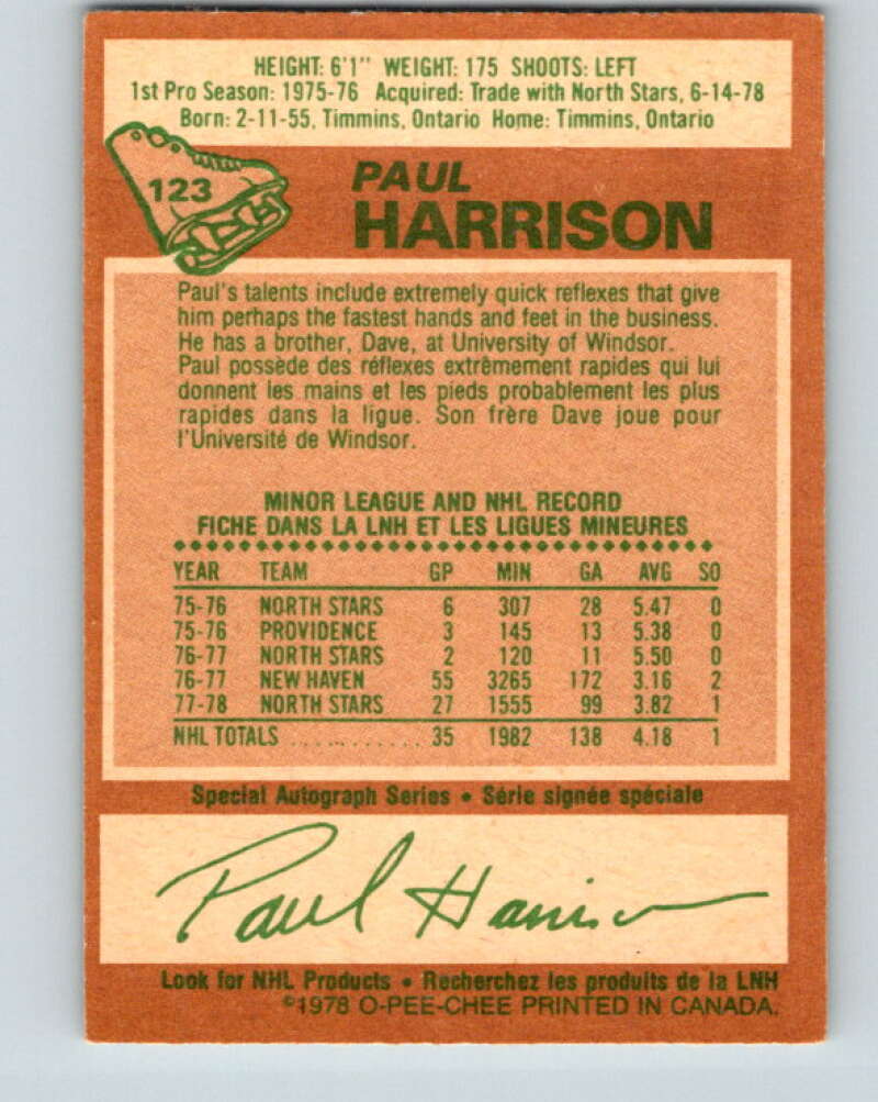 1978-79 O-Pee-Chee #123 Paul Harrison RC Rookie Maple Leafs  V22635