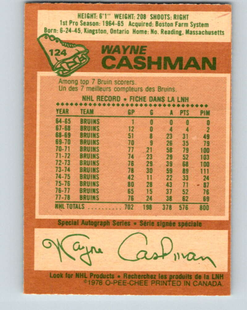 1978-79 O-Pee-Chee #124 Wayne Cashman  Boston Bruins  V22639