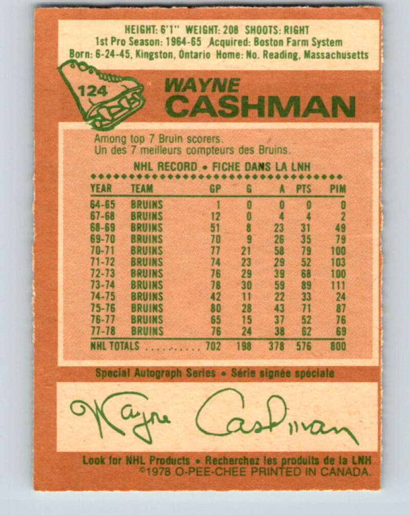 1978-79 O-Pee-Chee #124 Wayne Cashman  Boston Bruins  V22641