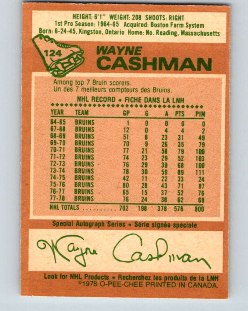 1978-79 O-Pee-Chee #124 Wayne Cashman  Boston Bruins  V22645