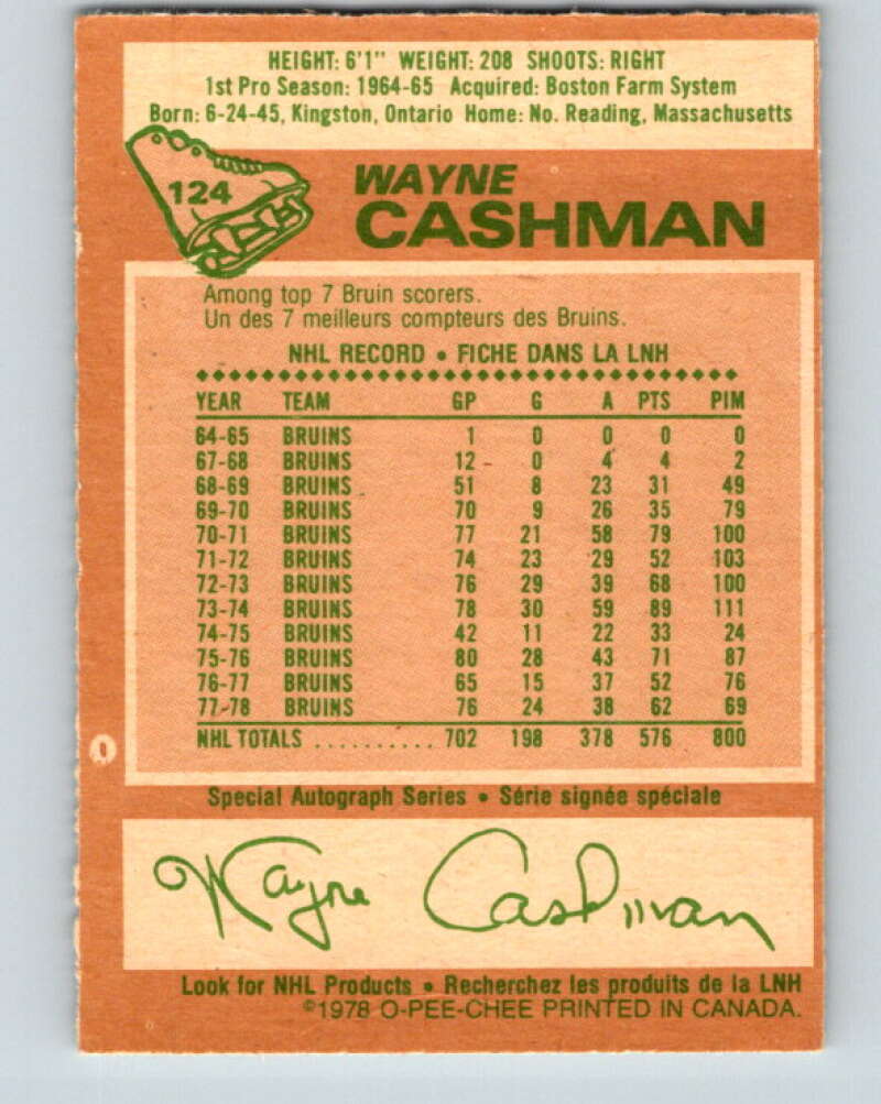 1978-79 O-Pee-Chee #124 Wayne Cashman  Boston Bruins  V22647
