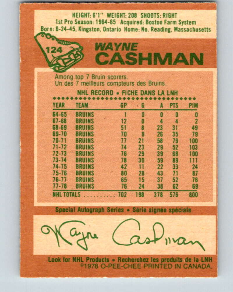 1978-79 O-Pee-Chee #124 Wayne Cashman  Boston Bruins  V22648