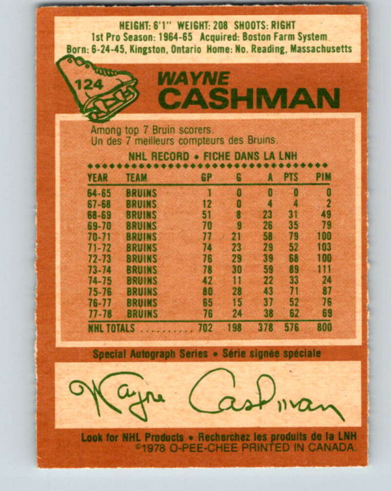 1978-79 O-Pee-Chee #124 Wayne Cashman  Boston Bruins  V22651